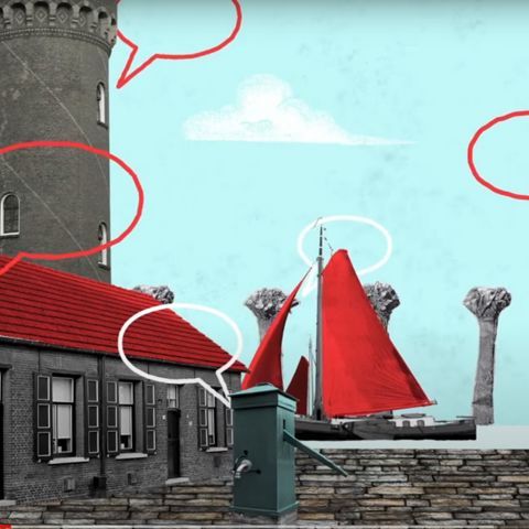 gebouwen met tekstballonnen